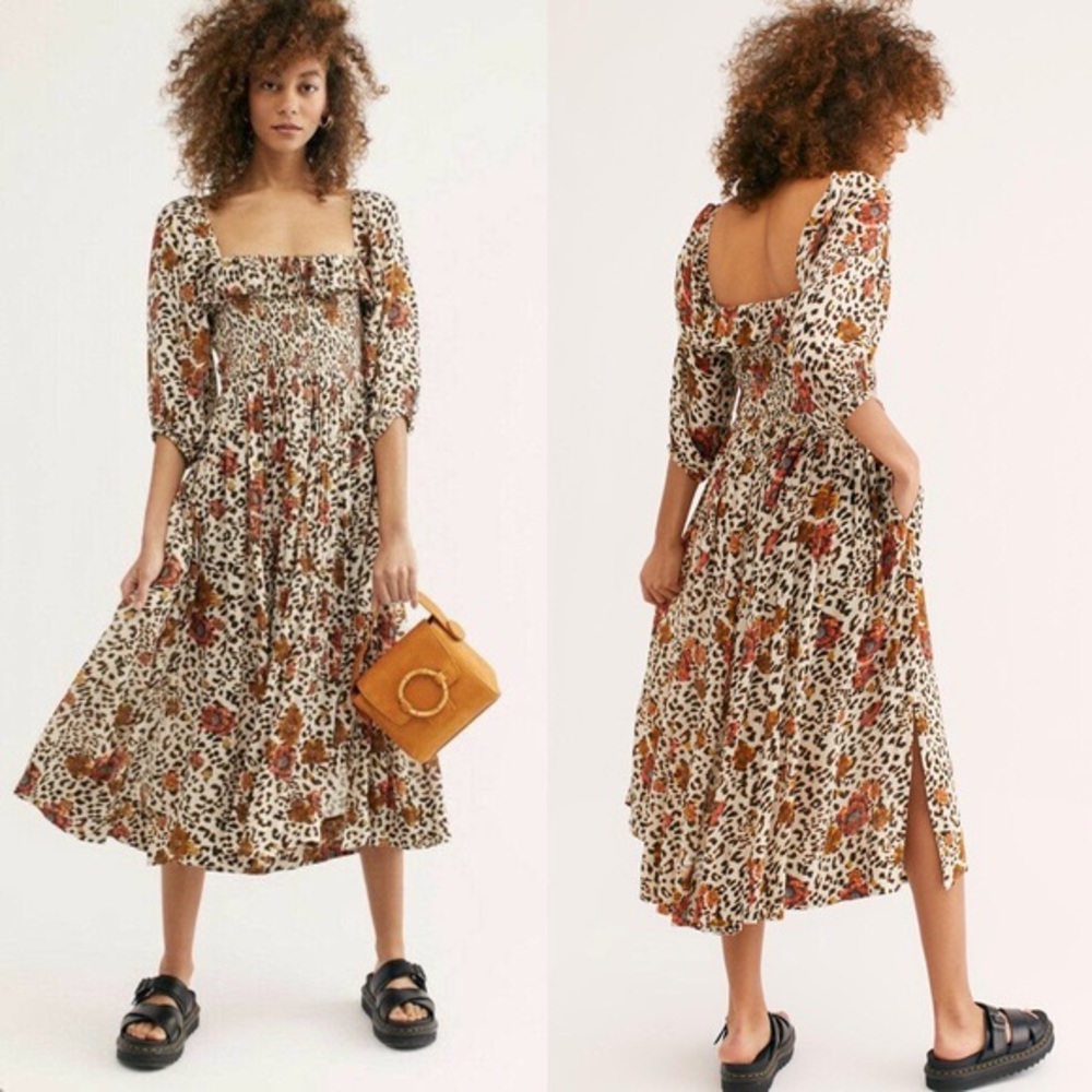 Free People Leopard Floral Oasis Midi Dress